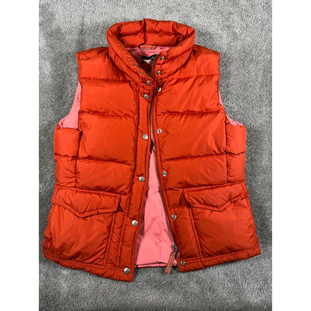 J.Crew Womens Down Puffer Vest Orange Pink Lining Quilted Snap Zip RN77388 M